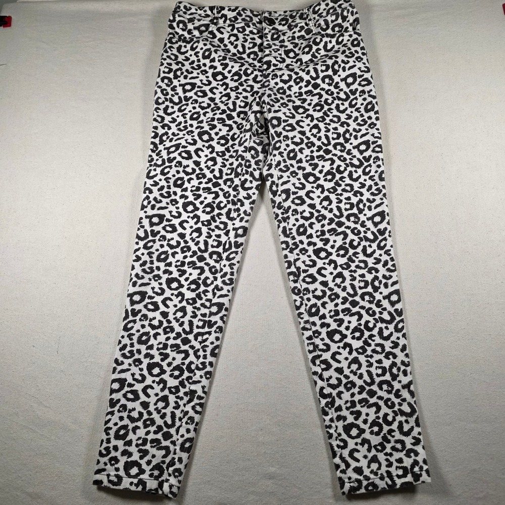 Entro Womens Leopard Print Straight Leg Pants Black White Animal Print Size M